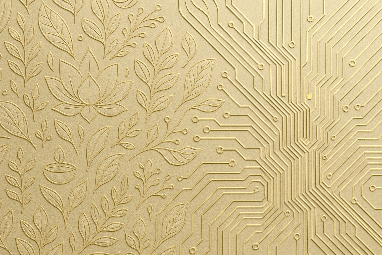 Wellness Leaf pattern flowing into a circuit pattern representing wellness practitioners and their relationship with technology